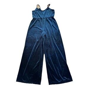 Wild Fable Women's Black Velvet Velour Velvet Wide Leg Jumpsuit Small Glam Party
